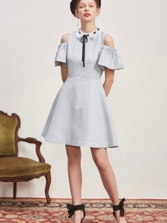 Ted Baker London Dresses & Skirts - Ted Baker London Areye Cold Shoulder Dusty Blue Baby Doll Dress Women's Size 8